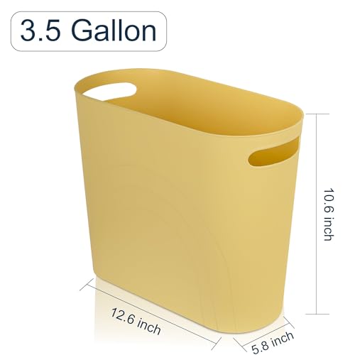 rejomiik Small Trash Can, 3.5 Gallon Slim Garbage Can Plastic Waste Basket with Handles Container Bin for Narrow Spaces Bathroom, Bedroom, Kitchen, Office at Home, Yellow - color: Yellow, size: 1 pack