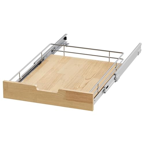 Sikarou Pull Out Cabinet Organizer,Heavy-Duty Slide Out Shelf, Wood And Wire Basket, Pull Out Drawer for for Kitchen Under Sink Space, Pantry, Bathroom (11 * 21 WM) - size: 1-TIE 11*21 WM