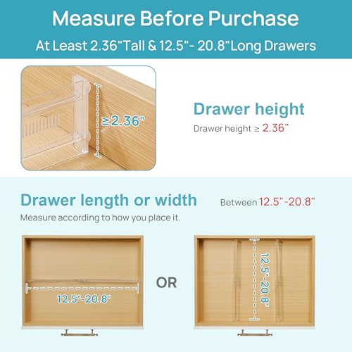 Vtopmart 8 Pack Shallow Drawer Dividers, 2.36" High 12.5"-20.8" Adjustable Expandable Kitchen Drawer Organizer, Clear Plastic Organizer Separators for Flatware, Utensil, Cutlery, Underwear, Clothes - size: 2.36" H, 12.5"-20.8" L