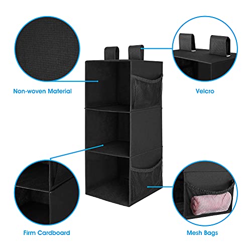 MAX Houser 3-Shelf Hanging Closet Organizer, Hanging Sweater Organizer, Foldable Hanging Shelves for Closet with 2 Velcro, Black - color: Black
