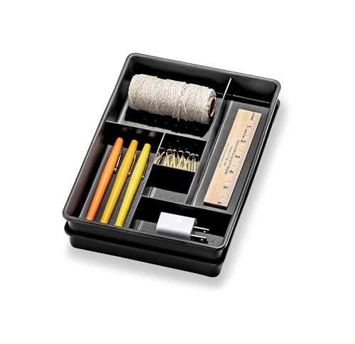 madesmart Two-Piece Drawer Organizer, 12-Compartment Drawer Storage for Utensils, Tools & Household Essentials, Durable Non-Slip Design, Carbon - size: 6-Compartment Set