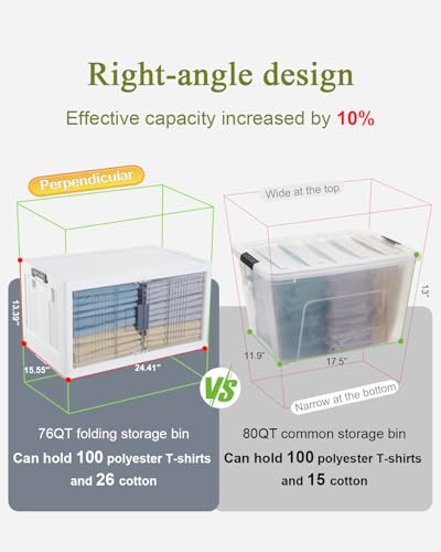 OlarHike 76QT Lockable Storage Bins with Lids - Folding Storage Box with Doors and Wheels, Collapsible Plastic Storage Bins for Closets, Office, Stackable Organizer, Containers, 4 Pack Cubes - size: 76QT-White, style: 4Pack