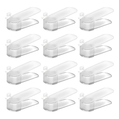 12 Pack Shoe Slot Organizer, Shoe Stackers for a Pair of Shoes, Adjustable Double Layer Stack Shoe Racks Space Saver, Storage Clear Shoe Holder for Closet Organization