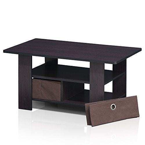 Furinno Andrey Coffee Table with Bin Drawer, Dark Walnut - color: Dark Walnut, style: 2 Bin