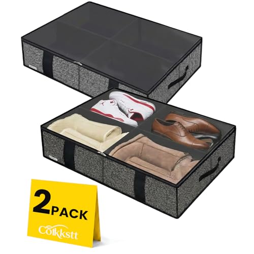 2 Pack Underbed Shoe Storage Organizer, Under Bed Shoe Organizer for Closet, Fits 14 Pairs & 4 Boots, Sturdy Shoe Bags for Storage, Shoe Organizer for Under Bed