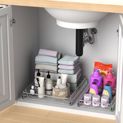 ZOINLIY Pull Out Cabinet Organizer, Versatile Slide Out Kitchen Organizers and Storage,Heavy Duty Drawer Cupboard Storage Basket, Smooth Sliding, Chrome Finish,20.8" W x 21" D - size: 20.8”W x 21”D (Outside Dimensions)