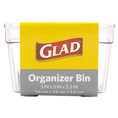 Glad Plastic Drawer Storage Tray – Heavy Duty Organizer Bin for Home, Kitchen, Bath, Bedroom, Office | Non-Slip Feet, Clear, 3" x 3" - size: 3x3 (Pack of 1)