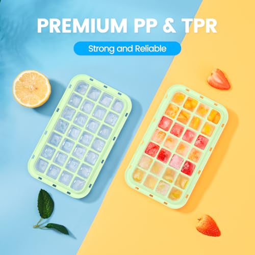 PHINOX Ice Cube Tray With Lid and Bin, Ice Trays for Freezer, Flexible Ice Cube Trays, Making 56 pcs Ice Cubes, Chilling Cocktail, Whiskey, Coffee, with 2 trays, Ice Container, Scoop&Cover, BPA Free - color: Green, size: 0.8"-2tier