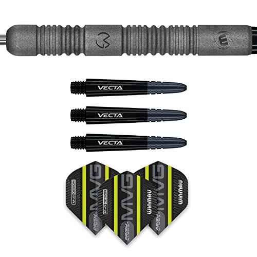 WINMAU Darts Set - Michael Van Gerwen MvG Exact Steeltip Darts - Includes Darts Flights & Stems, Available in 21.5g, 23g, 24g & 25g, Professional 90% Tungsten Darts Set