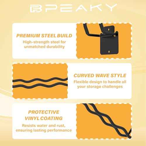 Heavy Duty Garage Hooks - 6 Pack Wave Hooks for Shovels, Chairs Tools - Durable 12" Ladder Hanger, Ideal for Garden, Garage, Yard Tool Organization