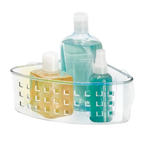 iDesign Plastic Suction Cup Corner Shower Basket for Bathroom Storage - Clear - Made in USA - style: Pack of 1