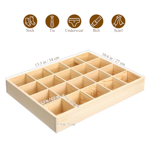 Ciieeo Wooden Drawer Organizer Box 13.38X10.62X1.96In Multi-Compartment Storage Divider for Socks Underwear Keys Home Closet Organization
