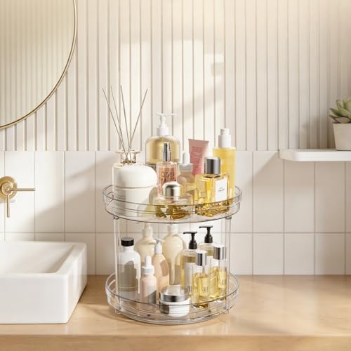 Optish 2 Tier Lazy Susan Organizer, 9.5" Rotating Spice Rack Turntable Organizer for Cabinet, Pantry, Countertop, Bathroom, Kitchen, Vanity, Medicine Cabinet Organization
