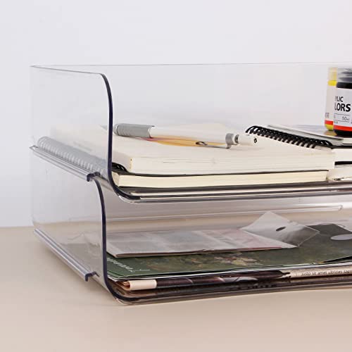 2 Pack Stackable Desk Letter Paper Tray, A4 Clear Plastic Desk File Organizer Letter Tray, Desktop File Paper Organizer with Anti-Skid Design for Office Desktop