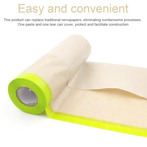 Saycker Pre-Taped Masking Paper for Painting,18inch x 49ft Adhesive Paint Protective Paper Roll,Tape and Drape Painters Paper for Covering Skirting,Frames,Cars and Auto Body