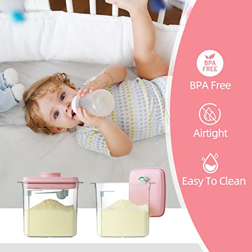 Ankou Formula Container - 1700ml Airtight Formula Dispenser One Button Handy Milk Powder Container BPA-Free Storage Containers with Scoop and Scraper Transparent 730g - color: 1700ml Pink