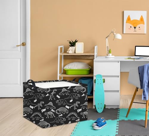 Rectangle Storage Basket with Handles,Collapsible Storage Bin,Books Box,Gift Basket(Black Line Dinosaur) - color: Black Line Dinosaur