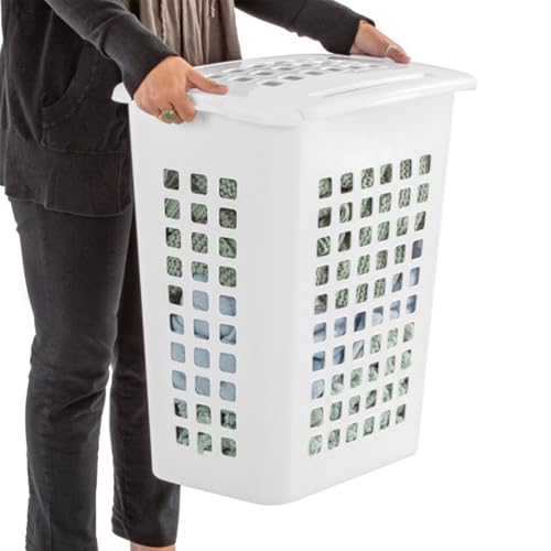Sterilite Rectangular LiftTop Laundry Hamper with Lid, Handles to Easily Carry Clothes Between the Laundry Room and Bedroom, Plastic, White, 8-Pack - size: 8 Pack