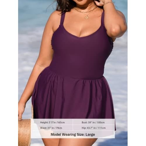 CUPSHE Plus Size Swimsuit for Women One Piece Bathing Suit Scoop Neck Ruffled Swim Dress Adjustable Straps
