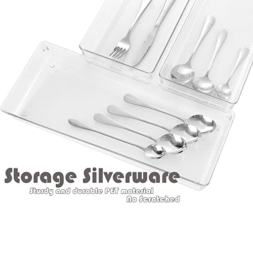 4Pack Large Size Clear Plastic Desk Drawer Dividers Drawer Organizer Wide Tray for Makeup,Kitchen Utensils,Silverware,Jewelries and Gadgets 15’’x6’’ - size: 4P-15x6x2''