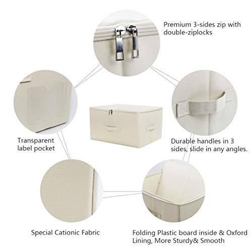 iwill CREATE PRO 3-Pack Beige Folding Storage Boxes with Zip Lid | Collapsible & Stackable Rigid Organizer Bins for Clothes, Blankets, Books - color: Beige, 3pcs
