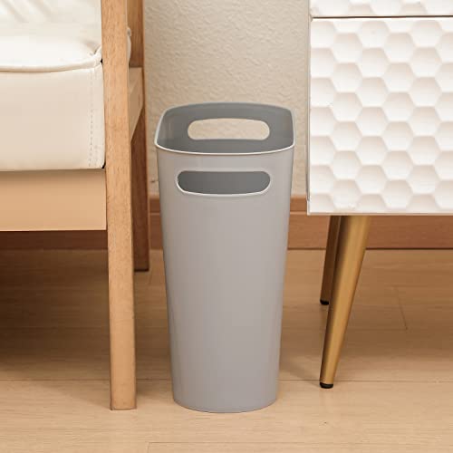 rejomiik Small Trash Can, 3.5 Gallon Slim Garbage Can Plastic Waste Basket with Handles Container Bin for Narrow Spaces Bathroom, Bedroom, Kitchen, Office at Home, Grey - color: Grey, size: 1 pack