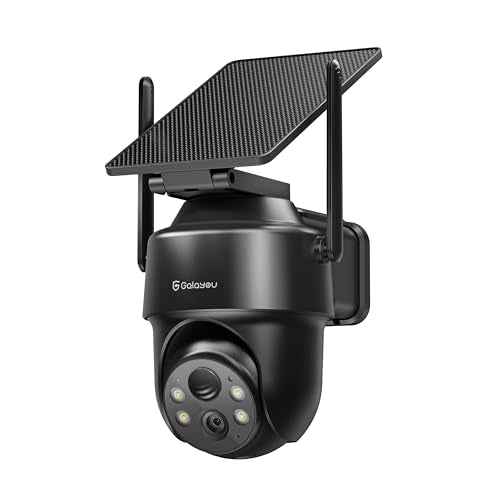GALAYOU Solar Camera Outdoor Wireless- 2.4GHz WiFi Home Security Cameras with Solar/Battery Powered, Color Night Vision, PIR Sensor, IP65 Waterproof & Easy to Install, Work with Alexa, R1 1P Black