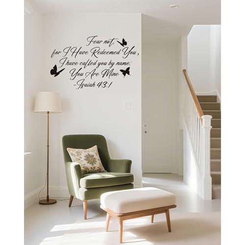 Fear Not I Have Redeemed You Isaiah 43 1 Bible Verse Wall Deca, Christian Religious Prayer Scripture Quotes Vinyl DIY Removable Wall Sticker for Living Room Home Office