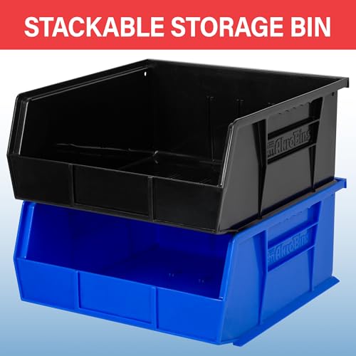 Akro-Mils 30235 AkroBins Plastic Storage Bins, Space-Saving Stackable Bins for Garage, Pantry, Craft Organization, 11" x 11" x 5", Black, 6-Pack - color: Black