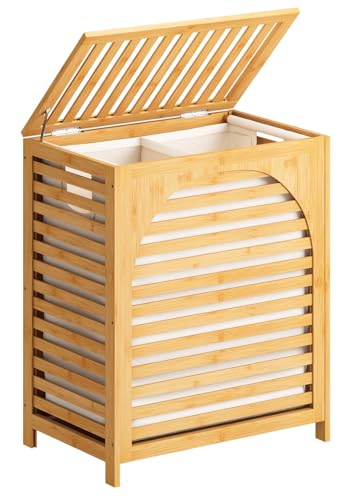 Laundry Hamper with Lid, 27.3 Gallon (103L) Bamboo Wood Clothes Laundry Basket with Lid and Handles, Removable Liner - color: Natural, size: Extra Large