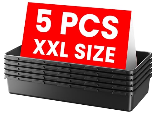A-LuGei【XX-Large Size【5 Pcs】 Tool Box Organizer Tray Divider【Single Size】 Black Plastic Desk Drawer Organizer Garage Organization for Wrench Plier Hammer Bit Socket Extension Screwdriver Bolt Hex key - size: 5pcs-XXL Size