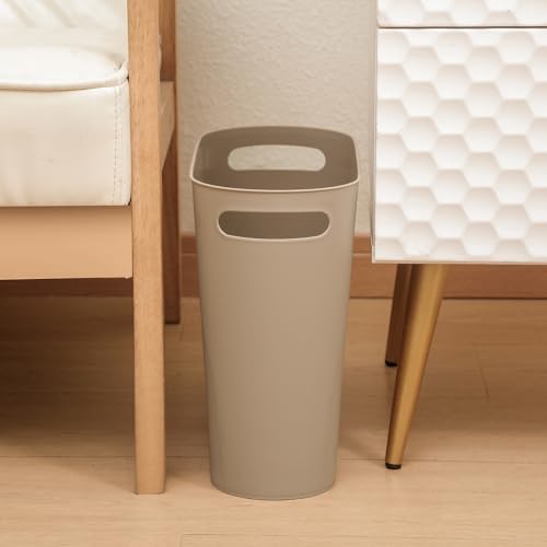 rejomiik Small Trash Can, Slim Garbage Can Plastic Waste Basket with Handles 3.5 Gallon Container Bin for Narrow Spaces Bathroom, Bedroom, Kitchen, Office at Home, 2 Pack Khaki - color: Khaki, size: 2 pack