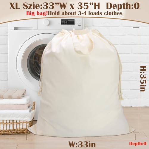 Canvas Laundry Bag 33"Wx 35"H, Thick Canvas Laundry Bag with Handles & Drawstring, Extra Large Heavy Duty Washable Basket Liner Hamper Liner Storage Sack (Beige XL, 2 Pack) - color: Beige, size: XL 33"W x 35"H┃2 Pack