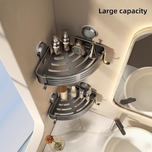 VOLPONE Corner Shower Caddy Suction Cup Shower Shelf Corner No Drilling Bathroom Shower Organizer Storage Rack Adhesive Without Towel Bar (2Pack, Gray) - style: Without Towel Bar Suction Cup Triangle 2 Tier Gray