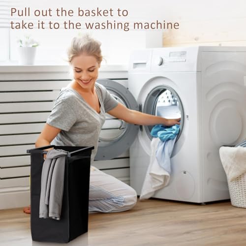 Laundry Sorter 2 Section, Laundry Hamper with Wheels, 2 × 11.5 Gal (87 L), Rolling Laundry Basket, Pull-Out and Removable Oxford Fabric Laundry Bags, Black - size: 28.6''L x 13''W x 28.4''H
