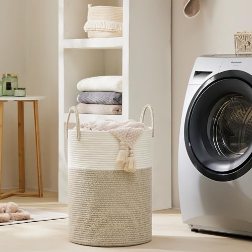 Cotton Rope Laundry Basket by YOUDENOVA, 72L Woven Collapsible Laundry Hamper, Clothes Hamper with Reinforced Handles in the Laundry Room, Bedroom, Bathroom, Brown - color: Brown, size: 72L