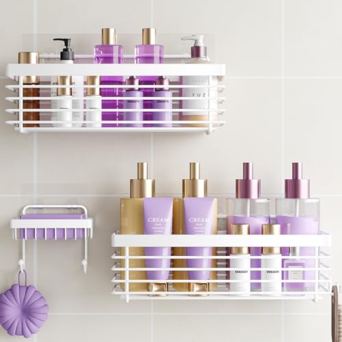 ODesign Shower Caddy 3 Pack SUS304 Stainless Steel-No Drilling-Shower Bathroom Shelves Rack,Rustproof Wall Mounted,Adhesive Shower Shelf Basket Organizer-White - color: White