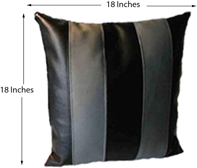 D DOLLY LAMB Lambskin Leather Pillow Cover - Sofa Cushion Case - Decorative Throw Covers for Living Room & Bedroom, 14x14 Inches - Black Grey Pack of 2