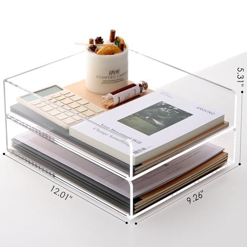 SANRUI Paper Organizer for Desk,Acrylic Stackable Letter Tray, Clear Desk Organizer, Paper Sorter for Office,Home or School,2-Pack - style: A4 Vertical File Trays 2 Tier