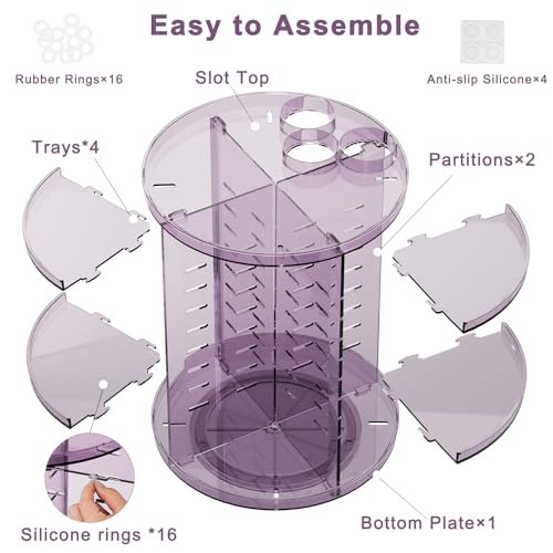 Rotating Makeup Organizer, DIY 8 Adjustable Layers Spinning Skincare Storage, Cosmetic Display Case with Brush Holder and Perfume Tray, Multi-Function Vanity Bathroom Countertop Organizer Clear Purple - color: Clear Purple