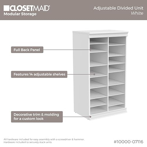 ClosetMaid Modular Adjustable Divided Storage Shelving Unit Organizer, 15.94-Inch D x 40.3-Inch H x 21.38-Inch W, White - color: White