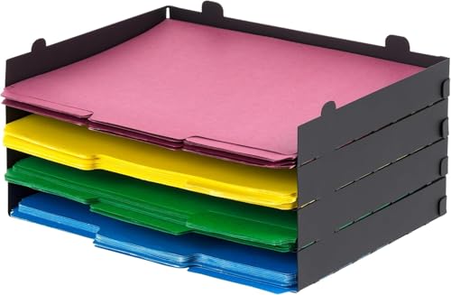 IRIS USA Metal Letter Tray Paper Organizer, 4 Pack, For Letter/A4 File Holder Paperwork Document, Stackable Desktop File Organizer Tray Paper Basket Rack for Office Supplies Home Work, Black - size: Small, style: Tray