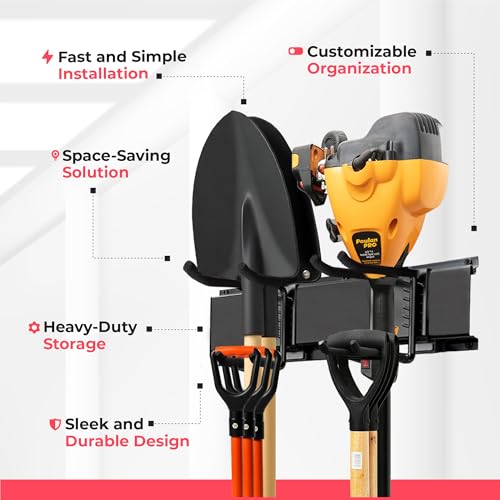 TIDYME Garage Wall Organizer | 64" Heavy-Duty Tool Storage Rack | Adjustable Double-Layer Hooks | 400 lbs Capacity | Carbon Steel Wall Mount Holder for Shovels, Rakes, Ladders & Power Tools - size: 64" (0 Shelves)