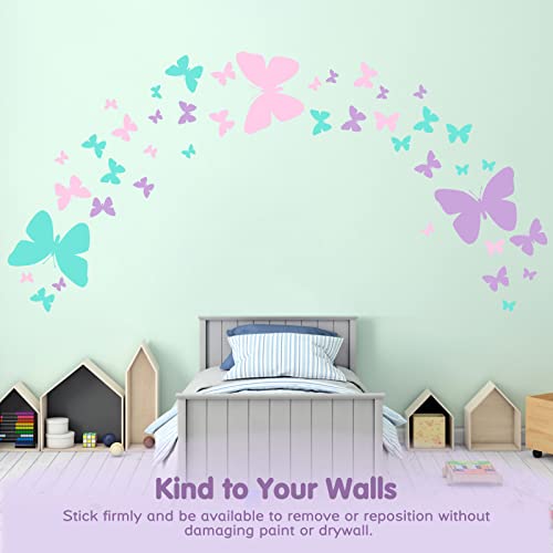 Butterfly Wall Decals Purple Pink Blue Butterfly Wall Sticker Peel and Stick Wall Art Sticker Decals for Nursery Girls Kids Bedroom Living Room Bathroom Kitchen Decor