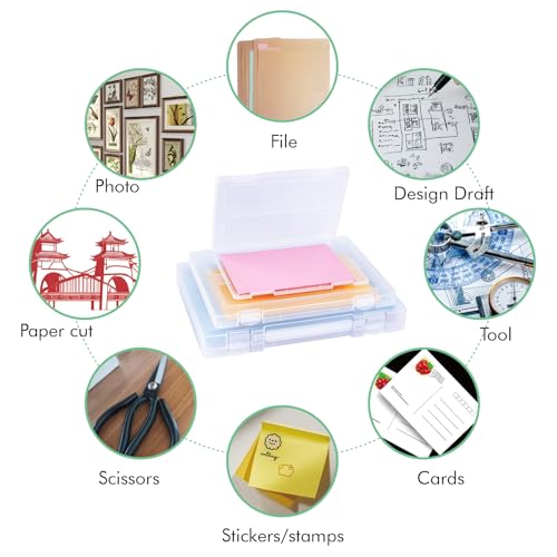 12 Pack A4 Paper Storage Boxes, 8.5 x 11 Plastic Portable Project Case for US letter Size and A4 paper, Plastic Multi-Purpose Thick Scrapbook Storage Box for Office - size: 14x0.6x1.6+12.6x9.5x1+9.5x6.7x0.8 inches