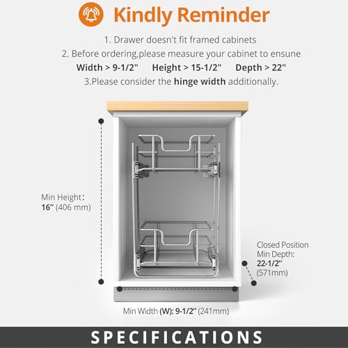 ZOINLIY Pull Out Cabinet Organizer, Versatile Slide Out Kitchen Organizers and Storage,Heavy Duty Drawer Cupboard Storage Basket, Smooth Sliding, Chrome Finish (2-Tiers-9¼''W×22“D) - size: 2-Tiers 9¼''W×22”D