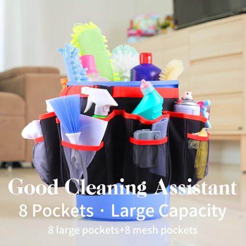 Portable Bucket Cleaning Tool Organizer,5 Gallon Bucket Holder Cleaning Supplies,Foldable Wash Tool Caddy Organizer More Mesh Pockets for Housekeeping,Easy to Use