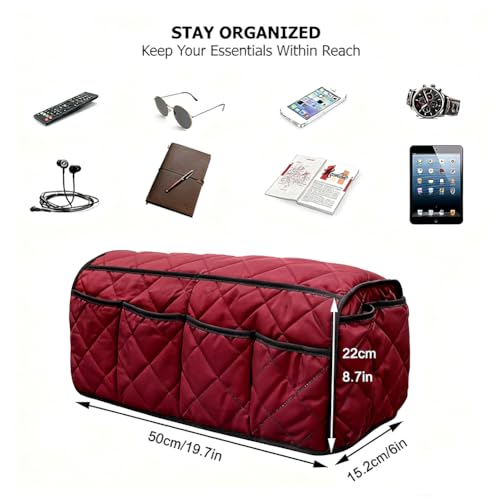 Armchair Caddy,Non Slip Sofa Armrest Organizer, Couch Armrest Remote Control Holder,Waterproof Recliner Arm Caddy with 14 Pockets for Cell Phone TV Remote Control - color: Red