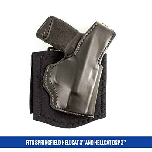 DeSantis Die Hard Ankle Rig, Concealed Ankle Holster, Leather Lined Holster with Thumb Break, Neoprene Leg Band, Fits Springfield Hellcat 3¡±, Hellcat OSP 3¡±, Unisex, Right-Hand Draw, Black