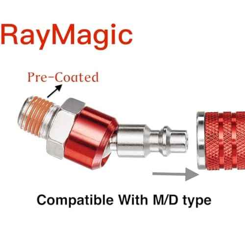 RayMagic Industrial-Grade 1/4" Swivel Air Plug, 2-Pack 360¡Æ Swivel Steel Red Electrophoresis Plug, 1/4-Inch NPT Male Pre-Coated 18-Threads, Air Hose Fittings(Red)